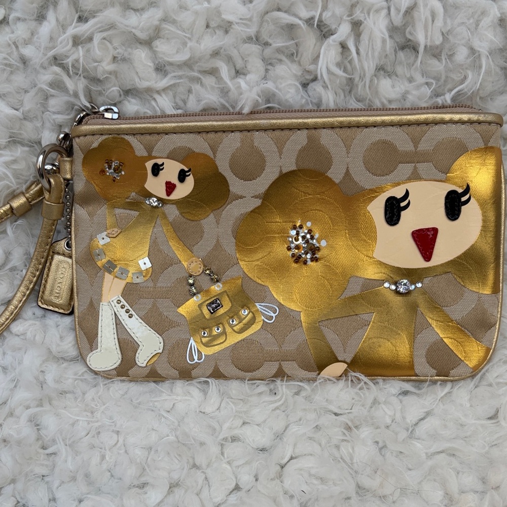 Coach Goldy Signature Canvas Pouch Wristlet with Playful Character - Picture 2 of 6